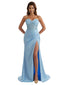 Gorgeous Strapless Sweetheart Lace Mermaid Satin Long Bridesmaid Dresses Side Slit