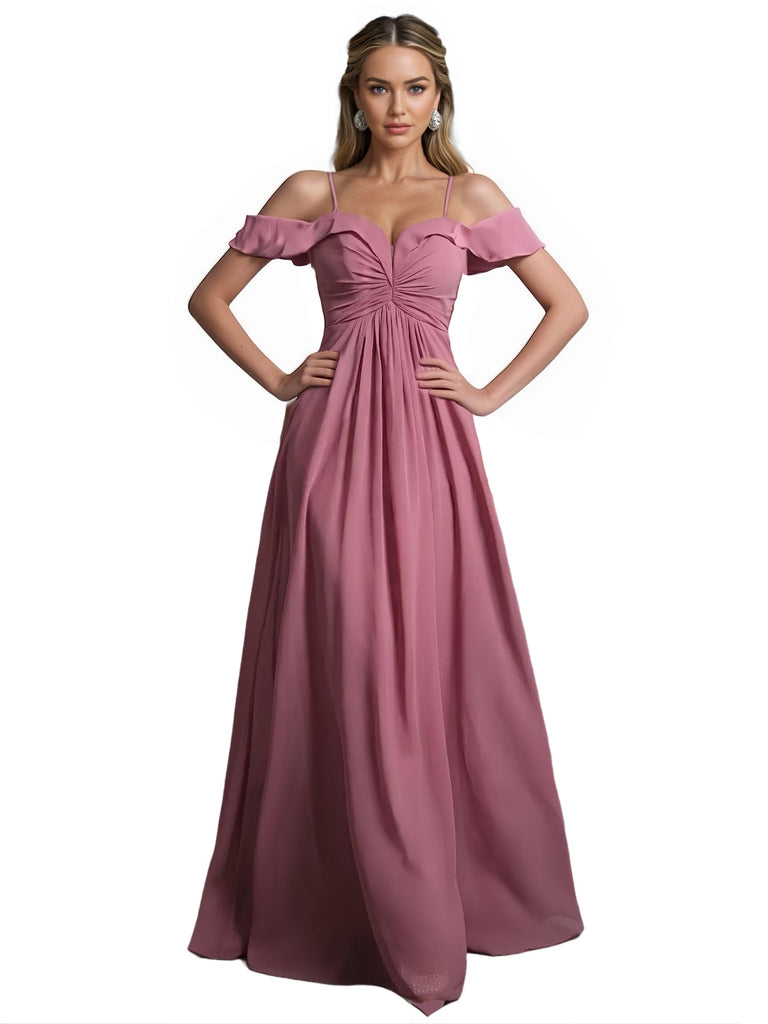 Sexy Chiffon Off The Shoulder Floor-Length Bridesmaid Dresses