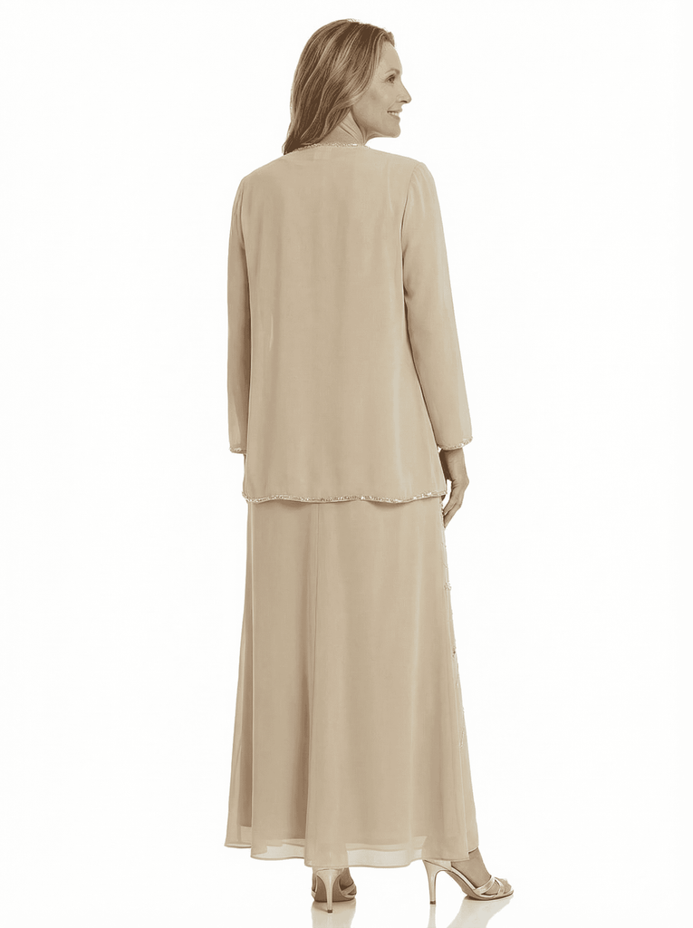 Chicsew Sparkly V-Neck Sleeveless Chiffon Mother Of The Bride Dresses With Jacket