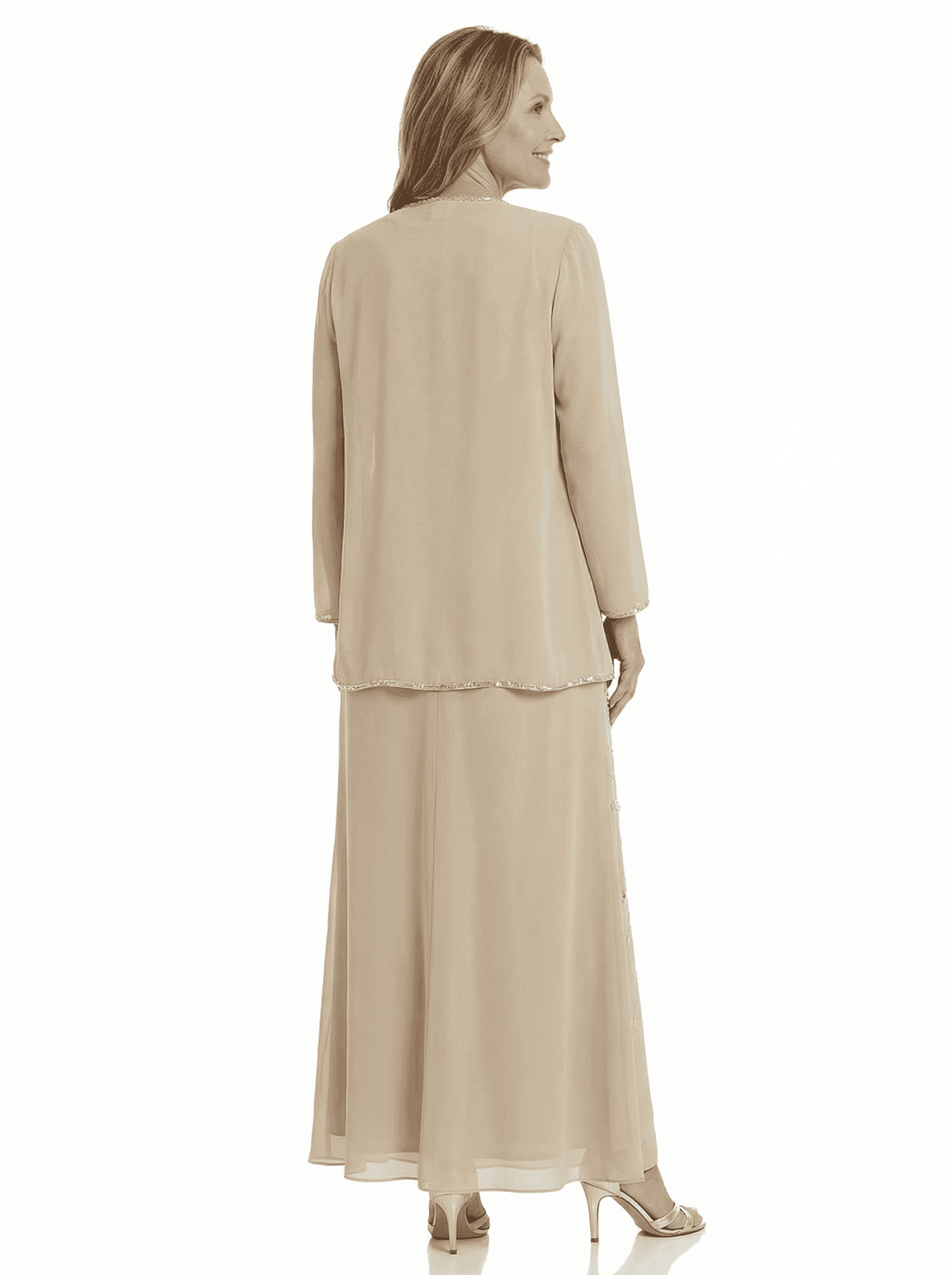 Chicsew Sparkly V-Neck Sleeveless Chiffon Mother Of The Bride Dresses With Jacket