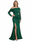Chicsew Lace Appliques Long Sleeves Side Slit Satin Mermaid Mother Of The Bride Dresses