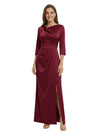 Modern Asymmetrical Neck 3/4 Sleeves Satin Mother Of The Bride Evening Gown
