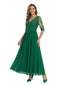Elegant V-Neck Lace Long Sleeves A-Line Chiffon Maxi Mother Of The Bride Dresses