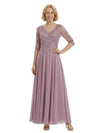 Elegant V-Neck Half Sleeves A-Line Chiffon Mother Of The Bride Dress