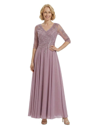 Elegant V-Neck Half Sleeves A-Line Chiffon Mother Of The Bride Dress