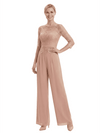 Chicsew Mother Of The Bride Pantsuit Modern Jewel Lace Chiffon Wide Leg Long Outfit Flowy Silhouette