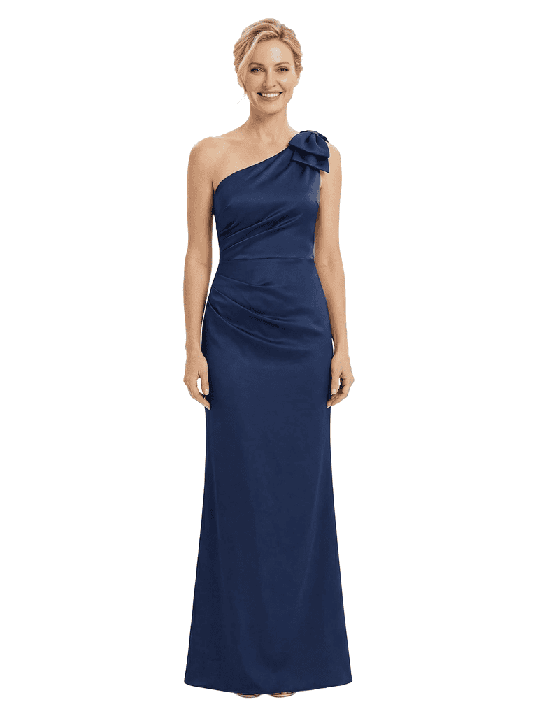 Chicsew Mother of The Bride Dresses One Shoulder Sleeveless Satin Bow Knot Maxi Gown Classy Formal Wedding Dress