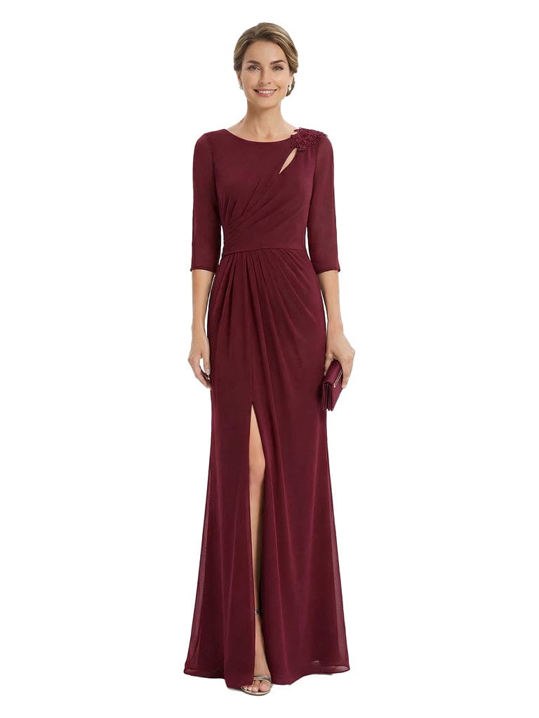 Modern Chiffon Long sleeves Mother Of The Bride Gown With Side Slit