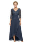 Beautiful Lace V-Neck High-Low Mother Of The Bride Dress With Sleeves