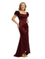 Unique Square Neck Ruffle Sleeves Satin Mother Of The Bride Evening Gown