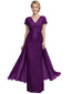 Elegant Chiffon Lace Short Sleeves V-Neck A-Line Mother Of The Bride Dresses