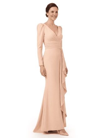 Chicsew V-Neck Long Sleeves Ruffle Crepe Mother Of The Groom Dress Mermaid