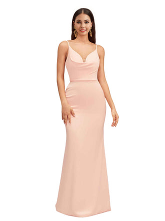 Sexy Spaghetti Straps Mermaid Soft Satin Simple Floor Length Bridesmaid Dresses Online
