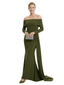 Chicsew Mother of The Groom Dress Off Shoulder Long Sleeve Trumpet Maxi Gown with Train Classy Silhouette