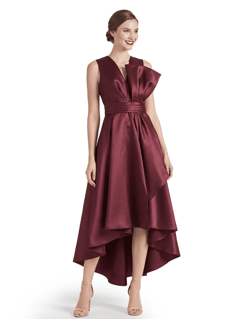 Chicsew Elegant Mother of The Bride Dress V-Neck Satin High-Low A-Line Gown