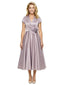 Simple V-Neck Short Sleeves Satin Tea-Length A-Line Mother Of The Bride Dresses