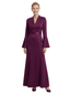 Chicsew Sophisticated V-Neck Bell Sleeve Satin Mother of The Bride Dress Long A-Line Classy Formal Gown