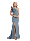 Chicsew Mother of The Groom Dress One Shoulder Side Slit Mermaid Ruffled Trumpet Maxi Gown