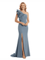 Chicsew Mother of The Groom Dress One Shoulder Side Slit Mermaid Ruffled Trumpet Maxi Gown