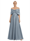 Chicsew Elegant Off Shoulder Bow Knot Floor-Length Satin A-Line Mother Of The Bride Dresses