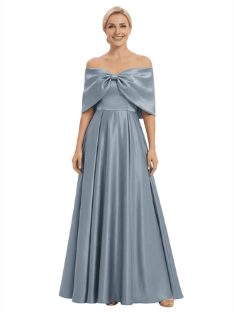 Chicsew Elegant Off Shoulder Bow Knot Floor-Length Satin A-Line Mother Of The Bride Dresses