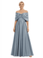 Chicsew Elegant Off Shoulder Bow Knot Floor-Length Satin A-Line Mother Of The Bride Dresses