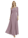 Chicsew Mother of The Groom Dresses Pretty Scoop 3/4 Sleeve Chiffon Maxi Gown