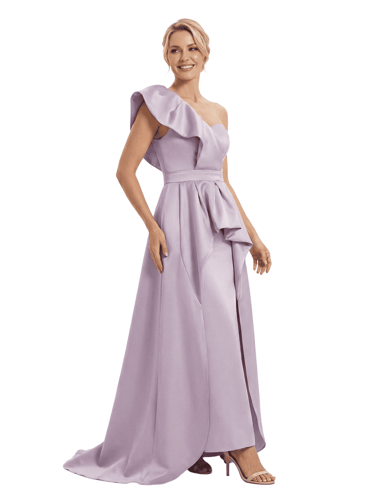 Chicsew Elegant One Shoulder Ruffle Satin A-Line Mother of The Bride Dresses