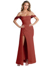 Sexy Mermaid Side Slit Chiffon Off The Shoulder Floor-Length Bridesmaid Dresses