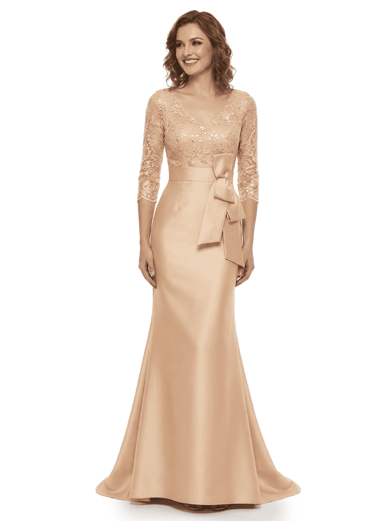 Chicsew Elegant V-Neck Lace Appliques Mermaid Satin Mother Of The Bride Dresses