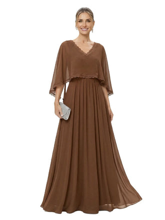 Elegant Mother Of The Bride Dresses V-Neck 3/4 Sleeves A-Line Formal Wedding Event Dress