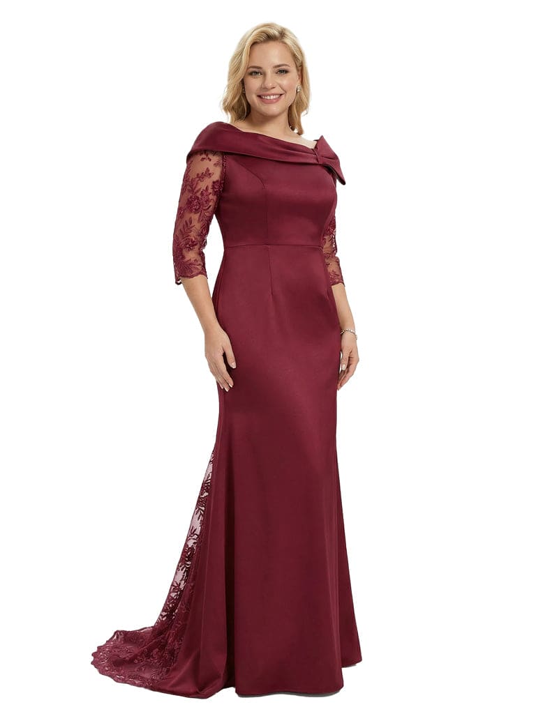 Classy Asymmetrical Long Sleeves Mermaid Satin Mother of The Bride Dress