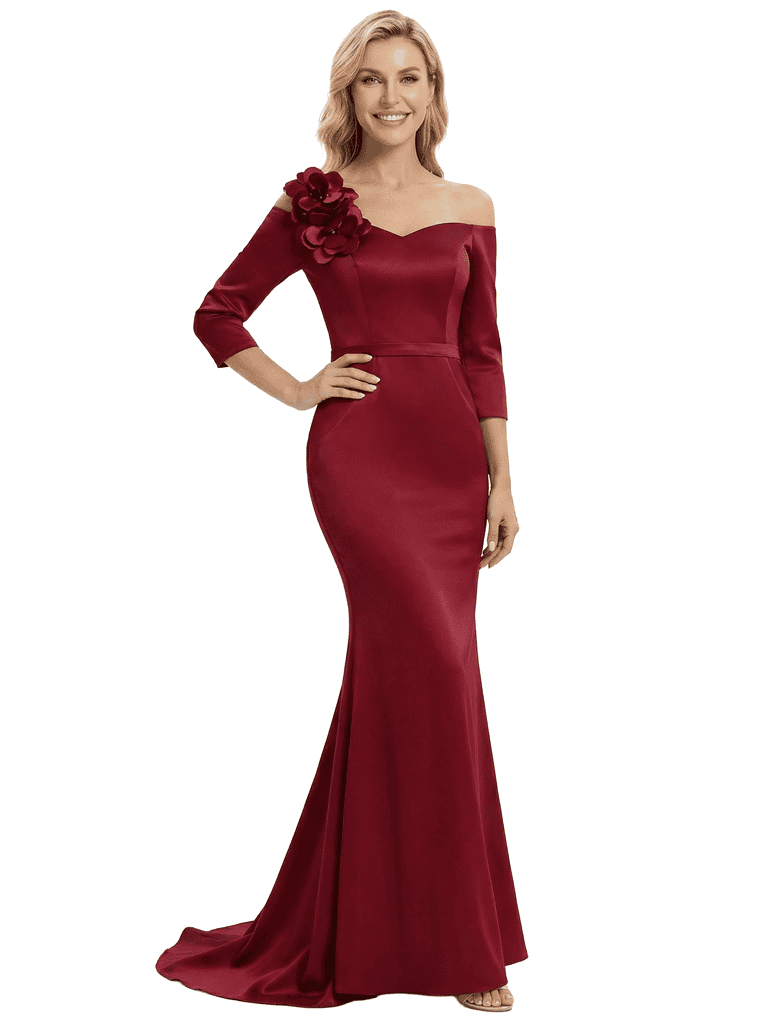 Chicsew Elegant 3/4 Sleeves Satin Mermaid Mother Of The Bride Dresses