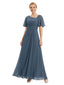 Beautiful Asymmetrical Neck Flutter Sleeve Chiffon Long Gown Chic Mother of The Groom Dresses
