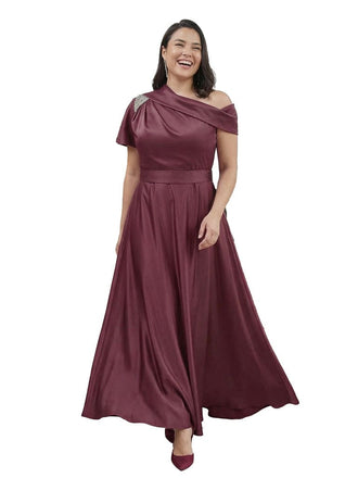 Chic One Shoulder Beaded Detail A-Line Satin Mother of The Bride Dress