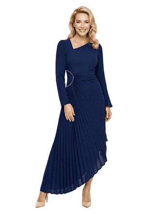 Chicsew Mother of The Bride Dresses Asymmetrical Long Sleeve Chiffon High Low Gown Unique Beaded Formal Wedding Event Dress