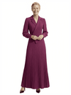 Chicsew Mother of The Bride Dress Blazer Neck Long Sleeve Pleated Crepe Maxi Gown Classy Elegant Design