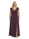 Elegant V-Neck Cap Sleeves Chiffon Sheath Mother Of The Bride Dress With Side Slit