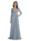 Elegant A-line Sweetheart Chiffon Long Sleeves Floor-Length Mother of the Brides Dresses
