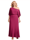 Plus Size One Shoulder A-Line Pleated Chiffon Mother Of The Groom Dress With Flutter Sleeve