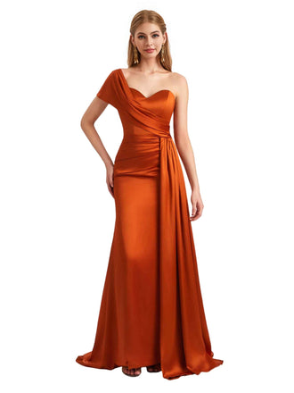 Elegant Silky Satin One Shoulder Mermaid Floor Length Bridesmaid Dresses Online