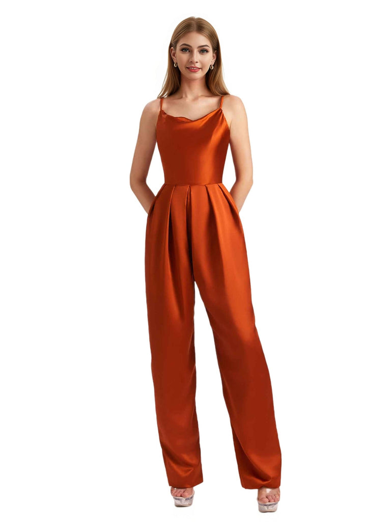 Elegant Scoop Silky Satin Long Women's Pantsuit For Bridesmaids
