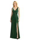 Simple Spaghetti Straps V-Neck Side Slit Floor-Length Satin Mother Of The Bride Dresses
