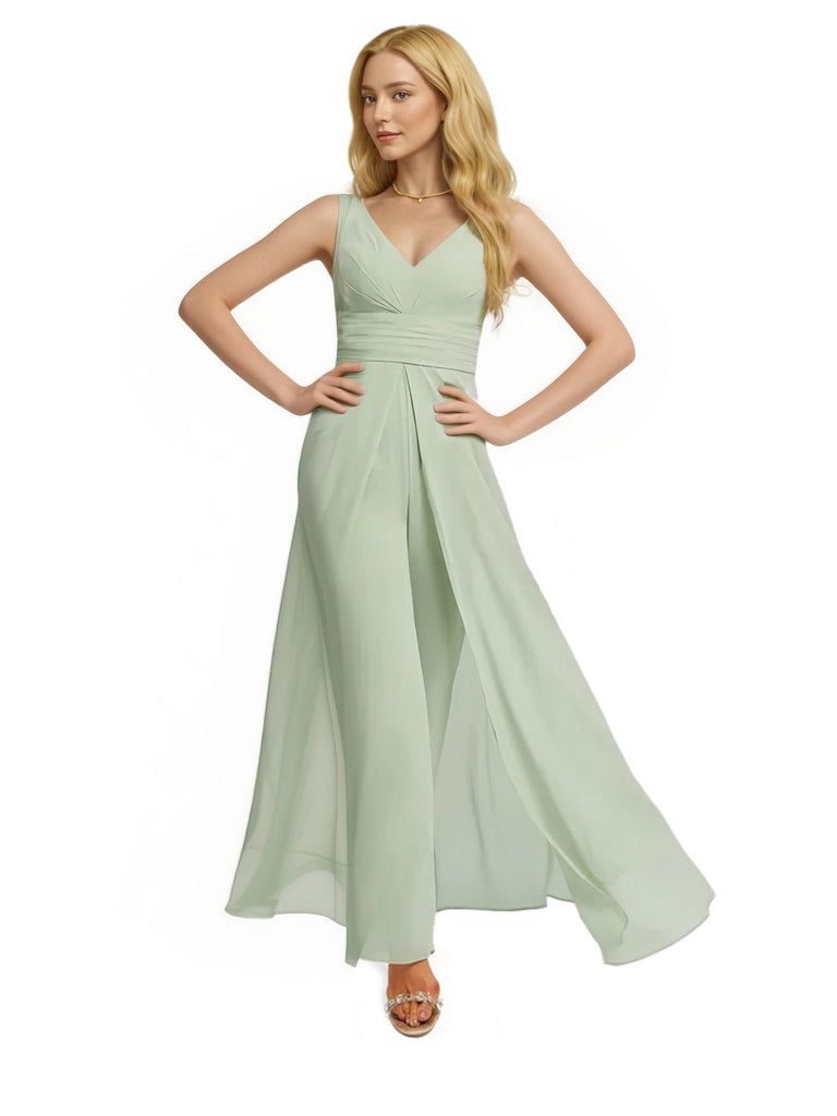 Elegant Deep V-Neck A-line Chiffon Long Bridesmaid Dresses