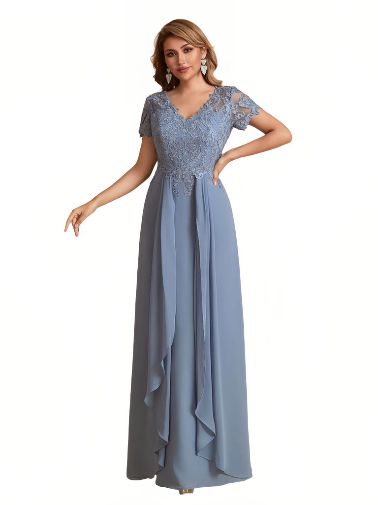 Chiffon Short Sleeves V-neck Lace Mother of the Brides Dresses UK
