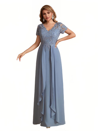 Chiffon Short Sleeves V-neck Lace Mother of the Brides Dresses UK