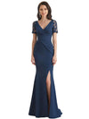 Elegant V-Neck Short Sleeves Chiffon Mermaid Floor-Length Mother of The Bride Dresses