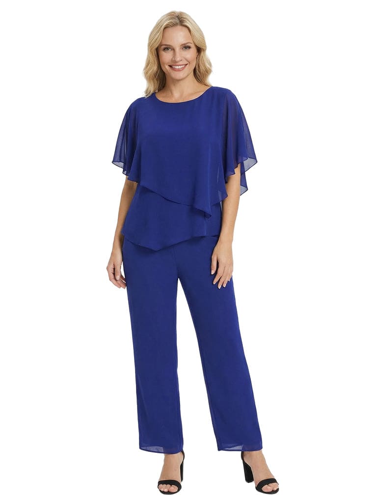 Simple Round Neck Chiffon Mother Of The Bride Pantsuit Half Sleeves Formal Wedding Attire