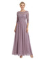 Pretty Scoop 3/4 Sleeve Sequin Lace Chiffon Long Mother of The Groom Dresses