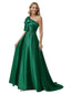 Sexy Mother Of The Bride Dress One Shoulder Applique Satin Fitted Long Draped Formal Gown